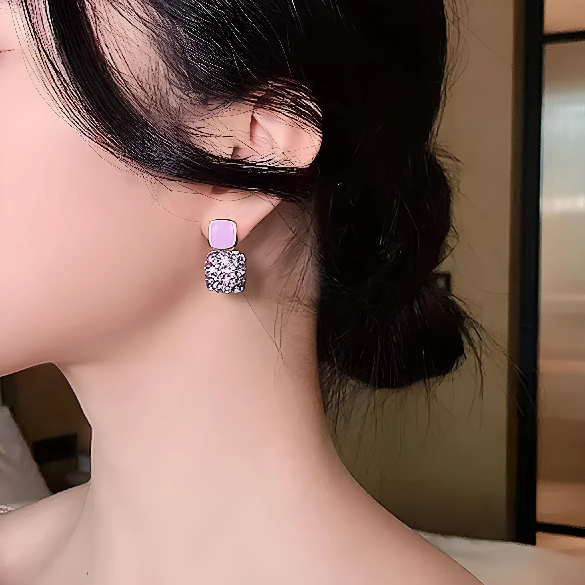 Rhinestone earrings love butterfly flower tassel in silver gold pink black, electroplated finish with imitation pearl