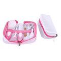 Crimson cherry pink case containing a 6-piece baby nail comb and grooming care set.
