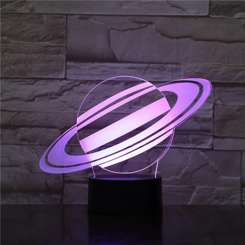 Nine planets series 3D small night light touch colour changing table lamp with black base and seven colour modes