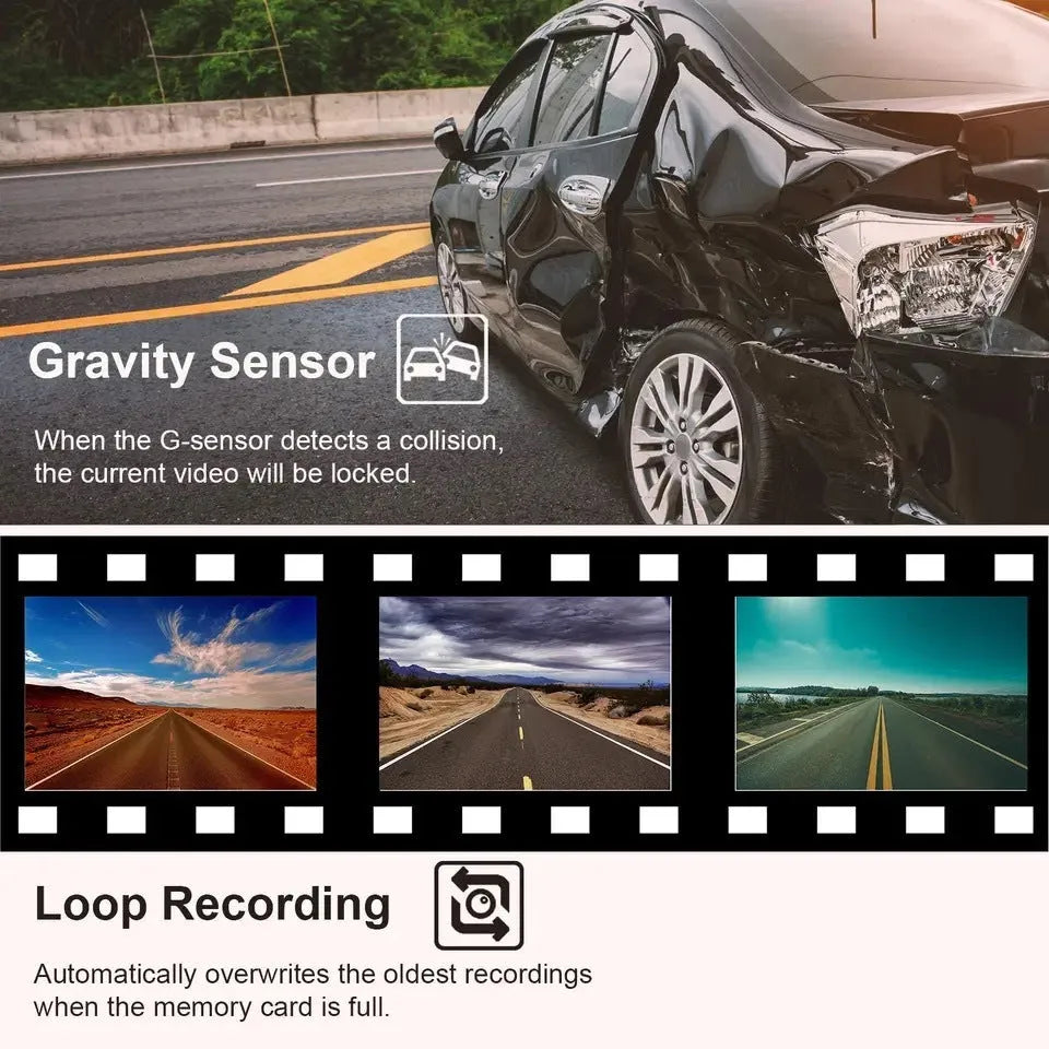 Black car recorder with touch screen for 1080P high-definition video recording