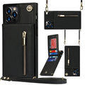 Black leather mobile phone case shown on a smartphone, demonstrating its slim protective design.
