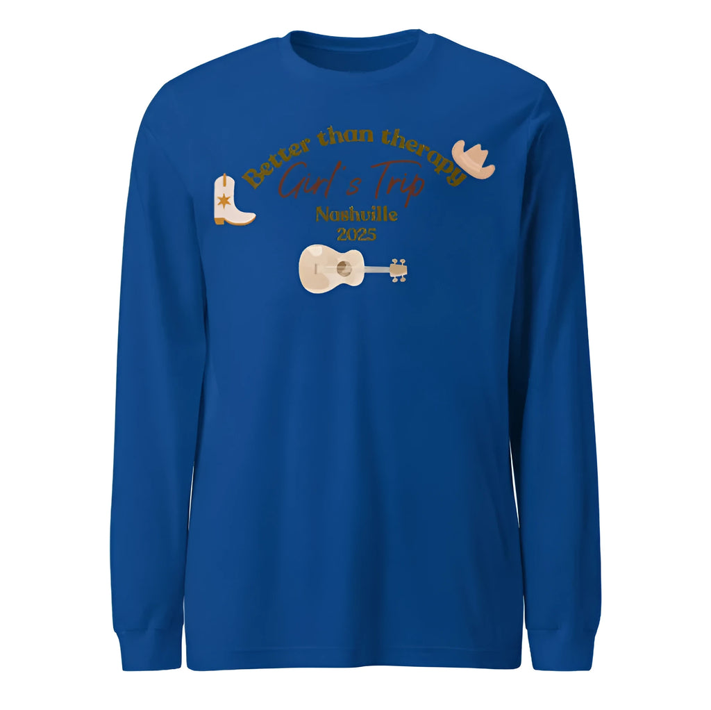 Blue men's loose fit round neck sweater with printed letter patterns on polyester fabric