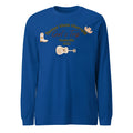 Blue men's loose fit round neck sweater with printed letter patterns on polyester fabric