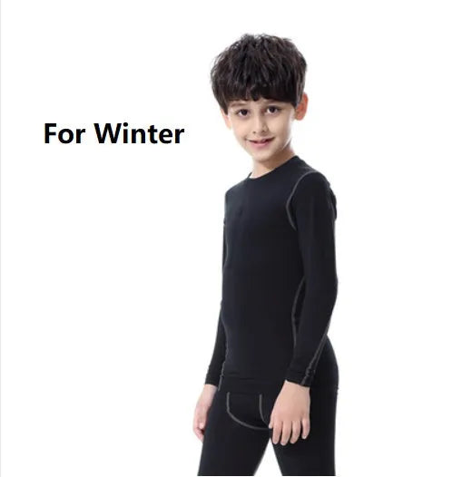 Children's sportswear set with polyester spandex athletic clothing in black and green colours