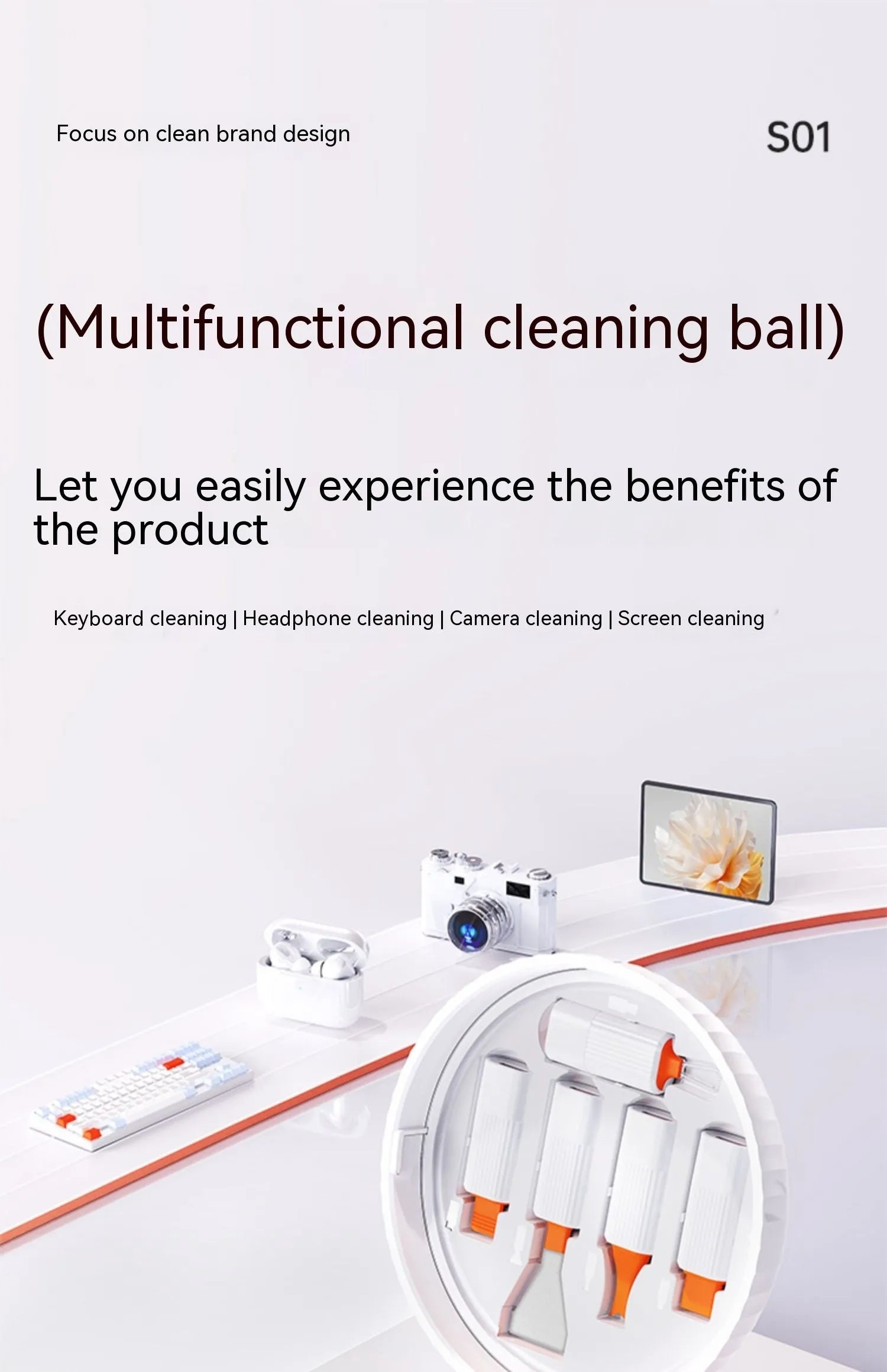 Multi functional cleaning set with ABS, sponge, fiber flannel, silicone, and 304 stainless steel, 93mm size