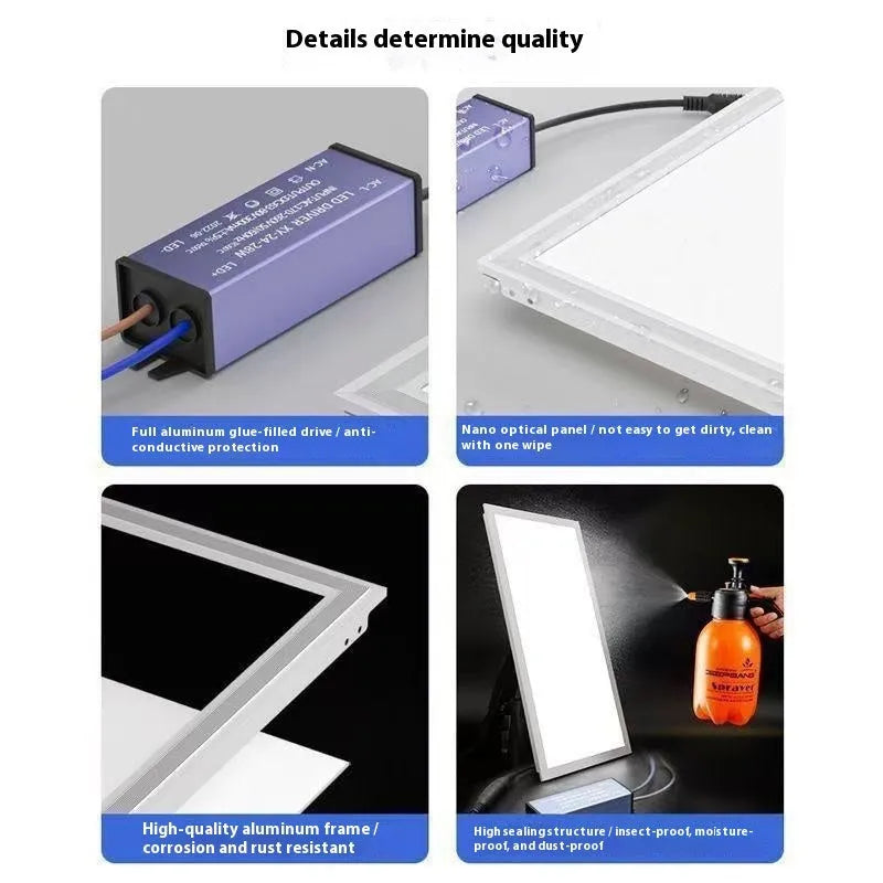 Rectangular embedded kitchen bathroom ceiling light with aluminium frame, 30x30cm, black or white colour options