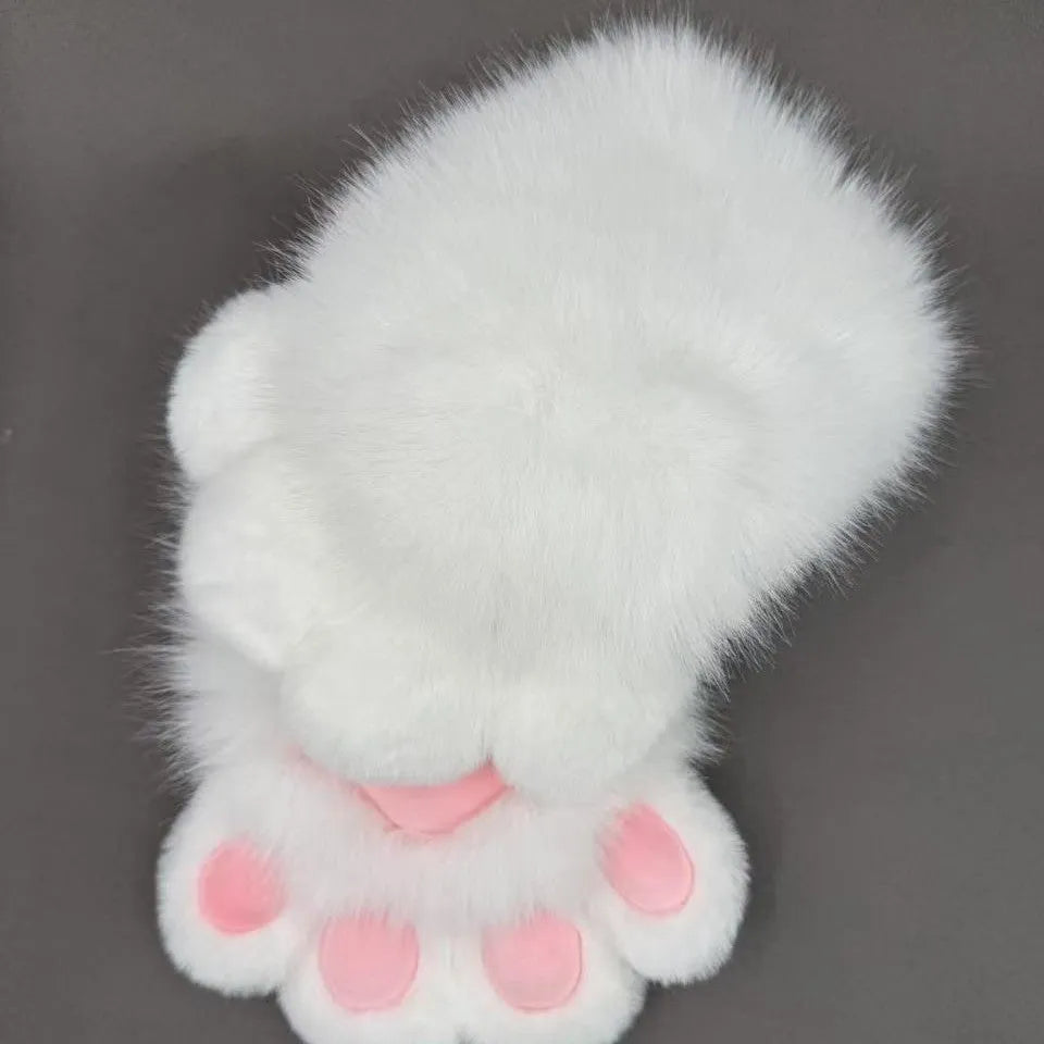 A pair of colourful animal claw cosplay gloves in nylon material on a neutral background.