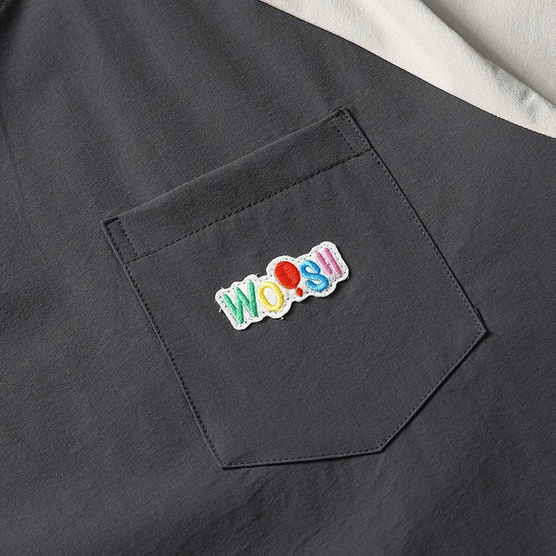 Dark grey men's T-shirt with contrast colour raglan sleeves, loose fit short-sleeved pullover