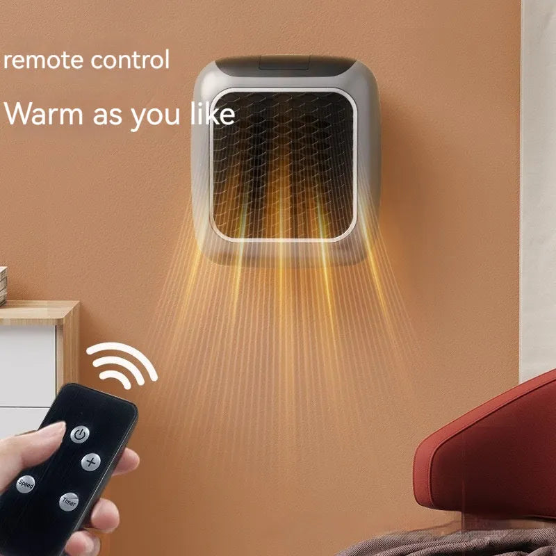 Wall-mounted mini fan heater with 800W PTC element 3-speed fan digital timer in gray