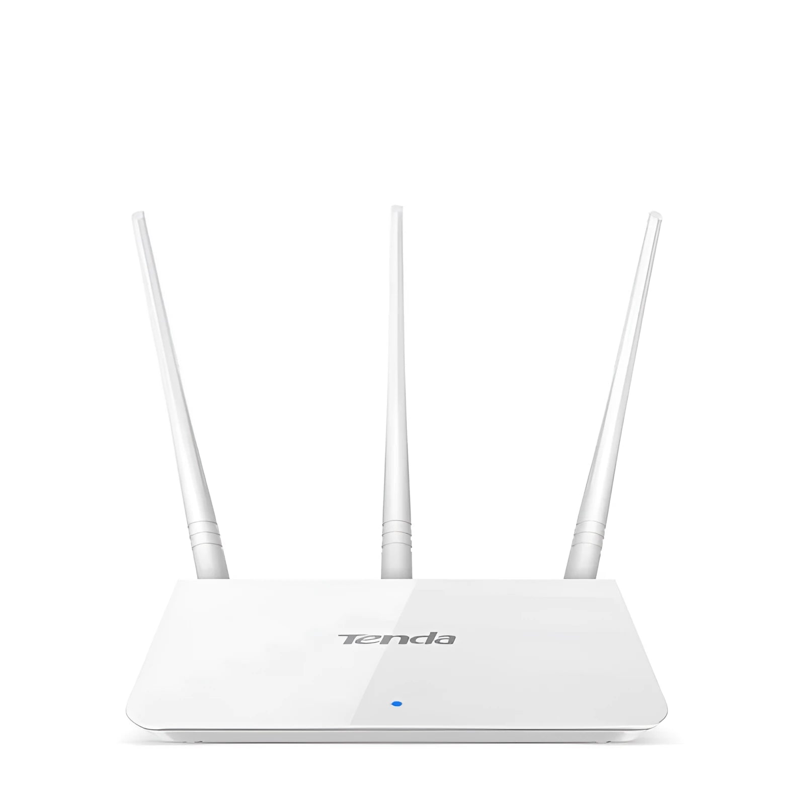 White rectangular dual-band wireless router with status lights, shown on a wooden surface.