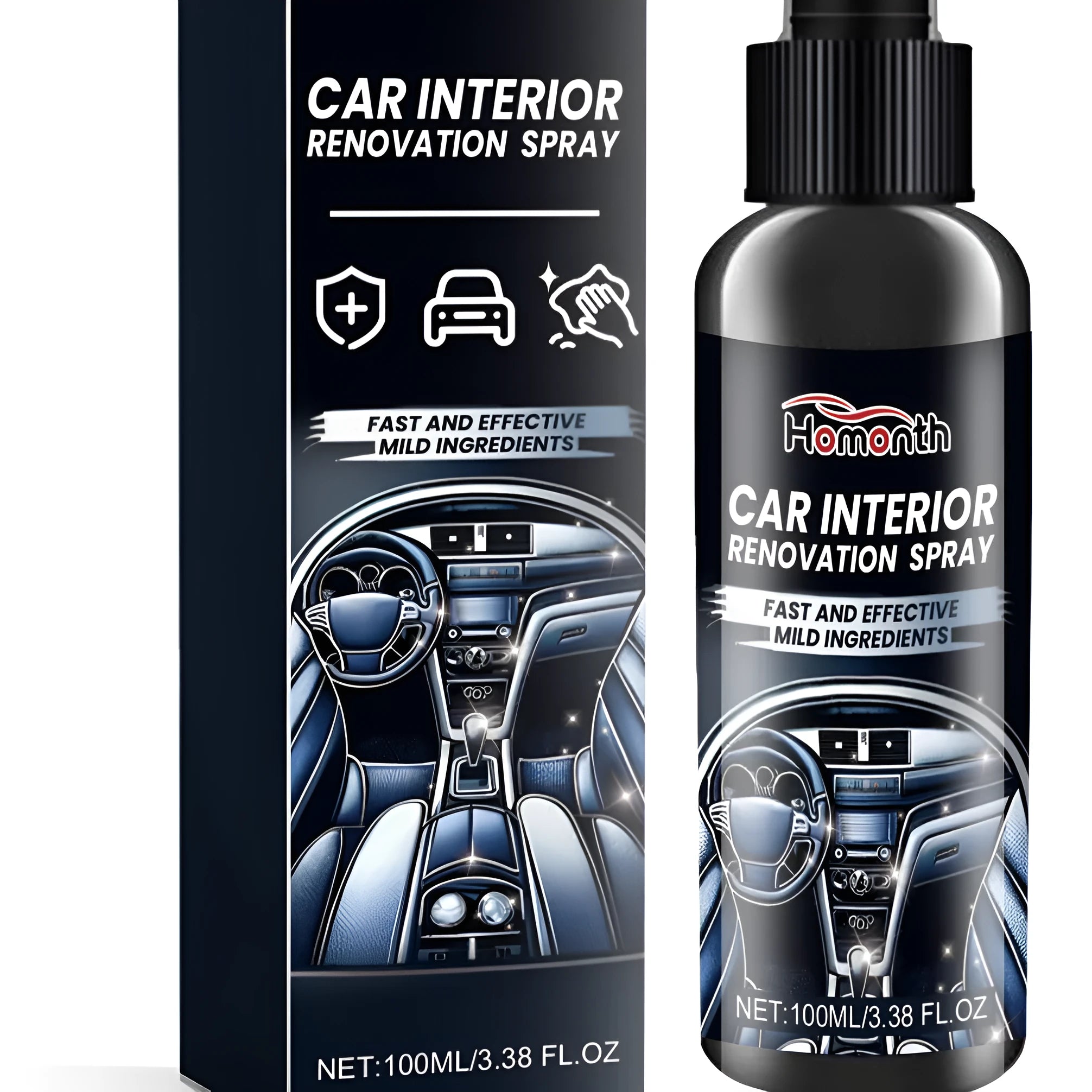 Car interior renovation spray aerosol can for seat and dashboard cleaning