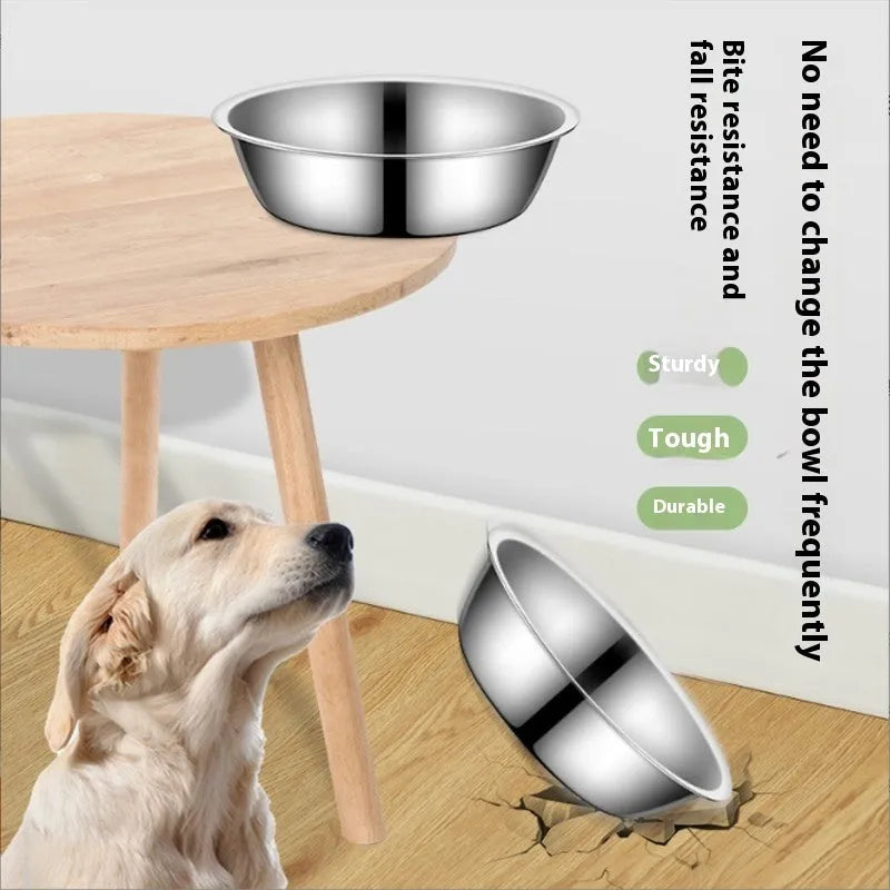 Stainless steel non-slip pet bowl for cats and dogs in various sizes.