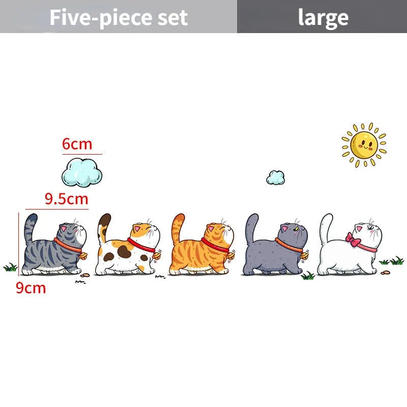 Five walking cats car sticker in waterproof PVC material available in three sizes for vehicle decoration