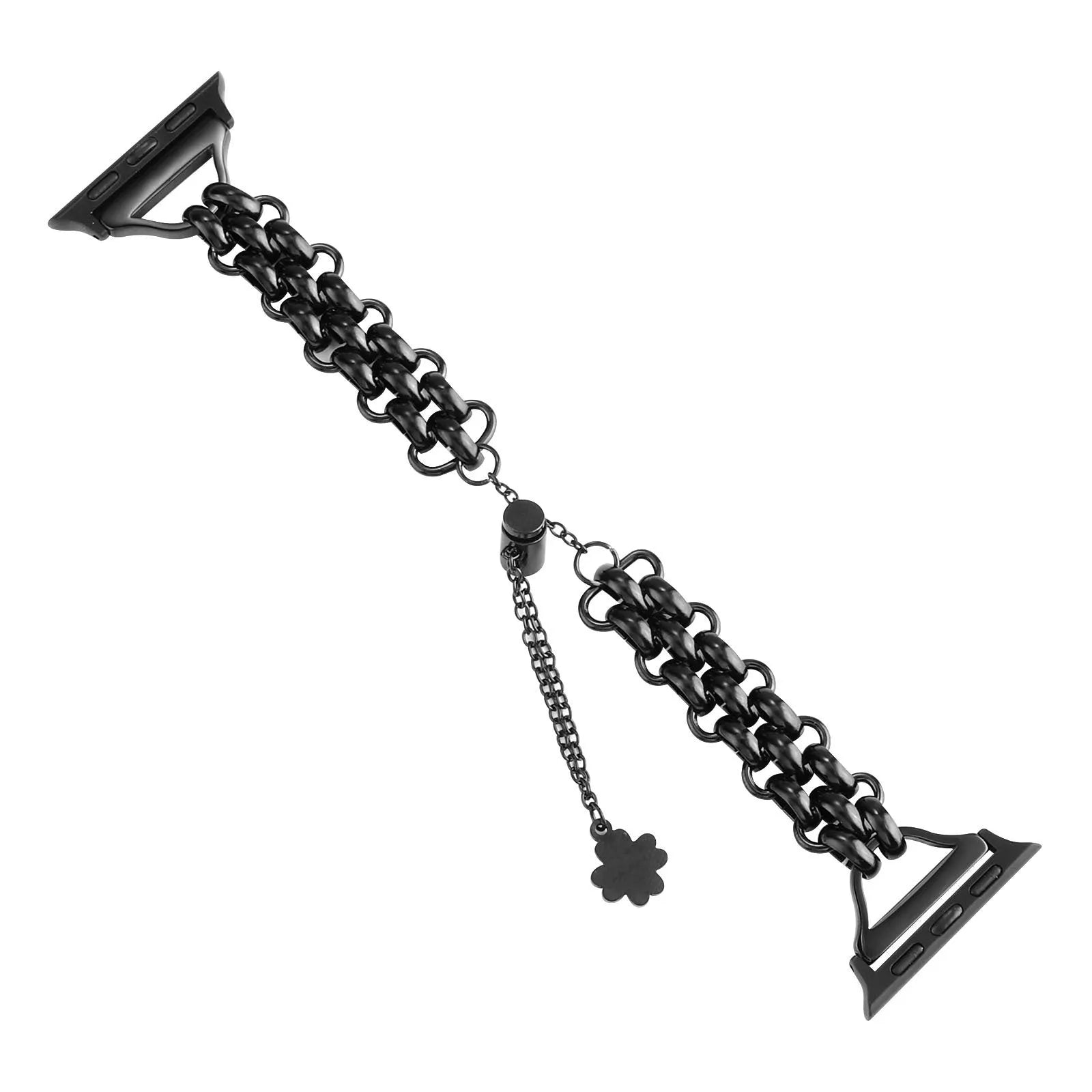 Stainless steel double row chain watch band for Apple Watch in silver on sport-style background
