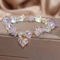 Light purple crystal bracelet with heart-shaped element, Korean fashion women's jewellery for travel souvenir gifting
