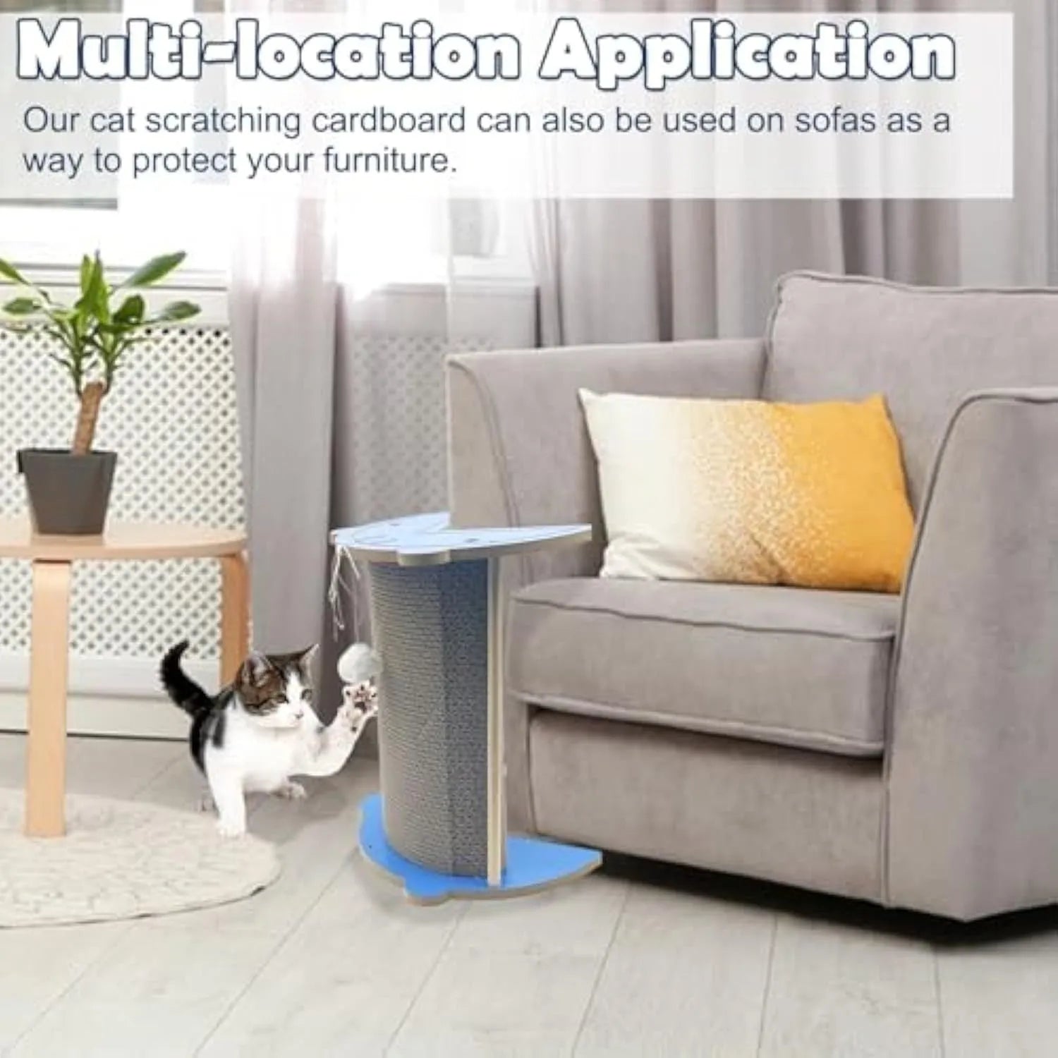 Corner cardboard cat scratching pad with hanging ball for wall mounting