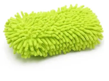Silver green rectangular Chenille microfiber car wash sponge measuring 14cm by 25cm