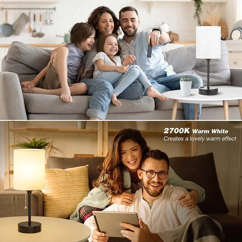 Taye C fabric table lamp with USB charging port and straight linen lampshade in modern simplicity style