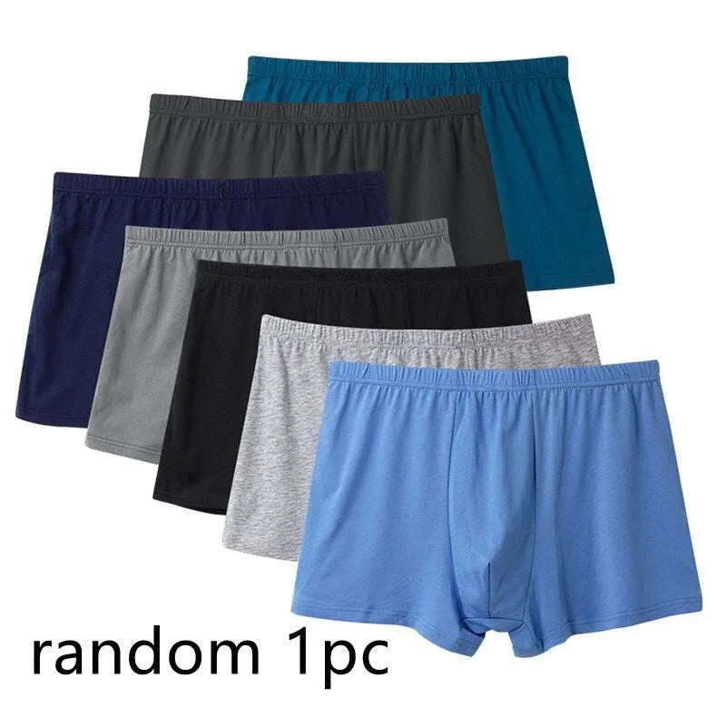 Men's cotton mid waist boxer shorts, solid colour, plain weave, breathable antibacterial fabric, sizes L to 6XL