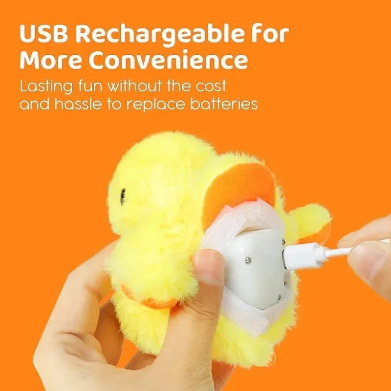 Yellow polyester flapping duck cat toy with electric movement and vibration sensor