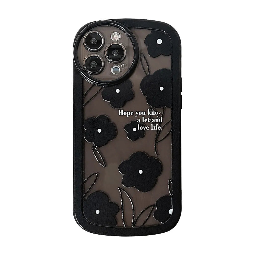 Black flower hand-painted TPU phone case for Apple iPhone with varnish finish