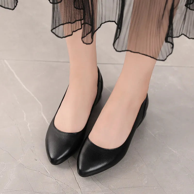 Women's beige cowhide casual shoes with buckle fastening and pointed toe design