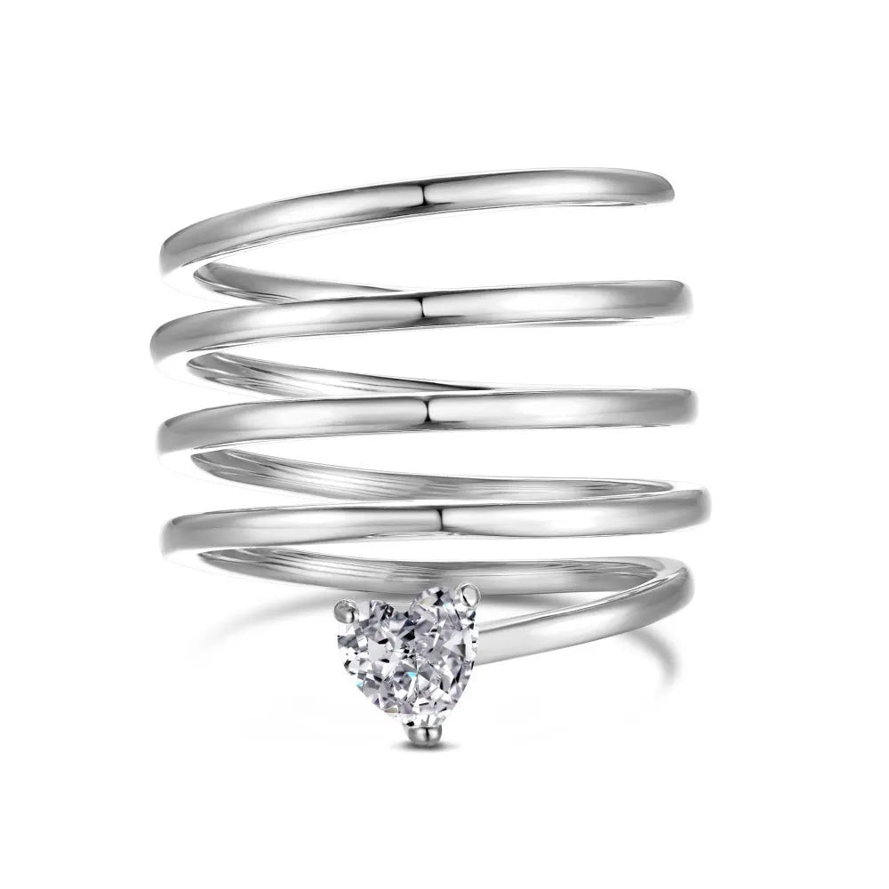 S925 sterling silver women's ring with heart geometric design in platinum colour option, available in sizes No 6 to No 9