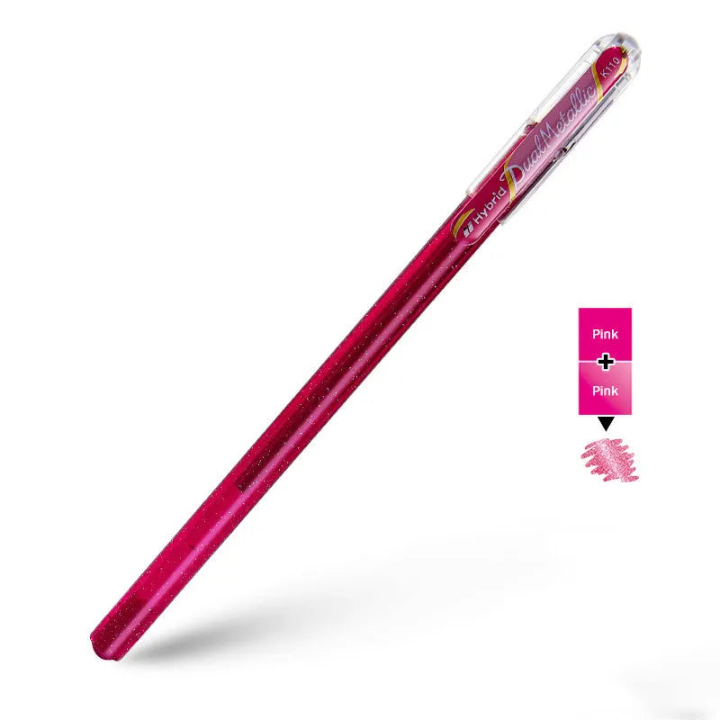 Flash K110 1.0mm gel pen with pearlescent glitter ink in eight colour options on white paper.