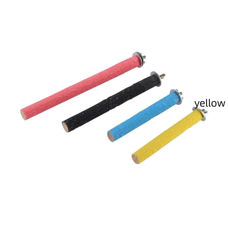 Frosted solid wood bird perch stand rod in blue, 15cm length, with textured surface for claw grinding