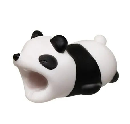 iPhone Lightning cable protector in an animal design, shown on the end of a charging cable.