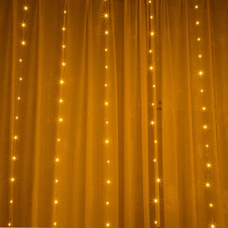 Copper curtain LED string lights with multiple beads, powered by USB cable, in a choice of colours.