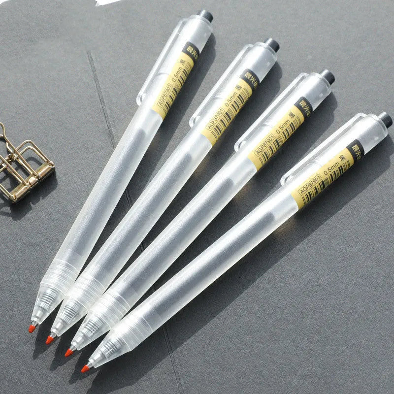 Set of twelve black retractable gel pens with frosted barrels and 0.5mm tips, plus two spare refills