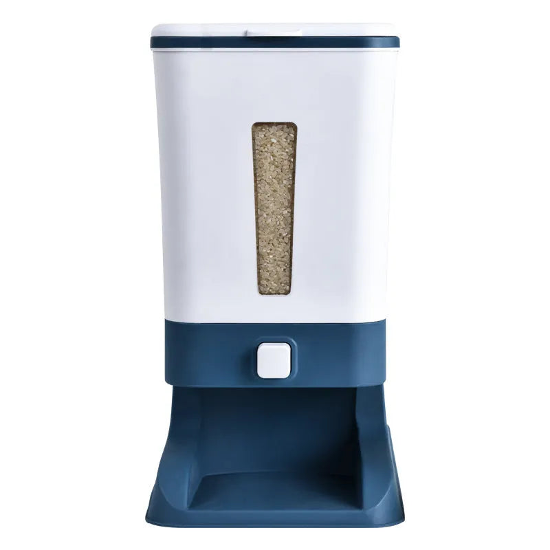 Automatic kitchen rice bucket 5L to 6L PP plastic dispenser in black, blue, or grey