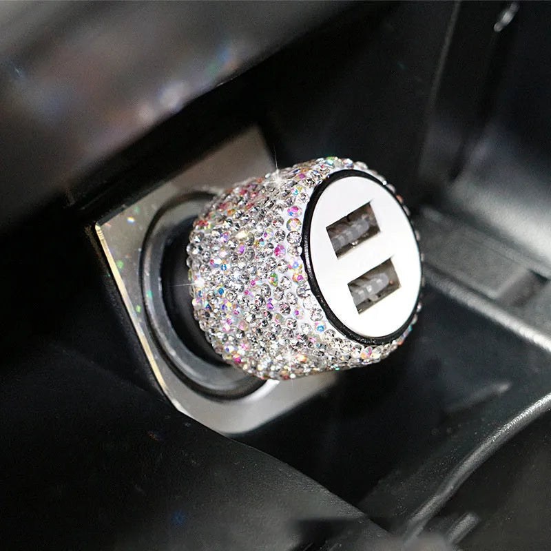 Diamond-textured car USB charger with two ports for vehicle cigarette lighter socket
