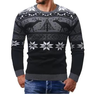 Christmas fawn sweater, slim fit round neck, mohair blend, Korean style print, black or red