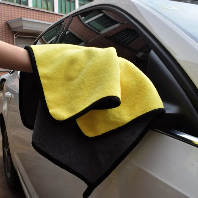 Two-colour double-sided microfibre car wash towel 30x30cm with silk banded edges