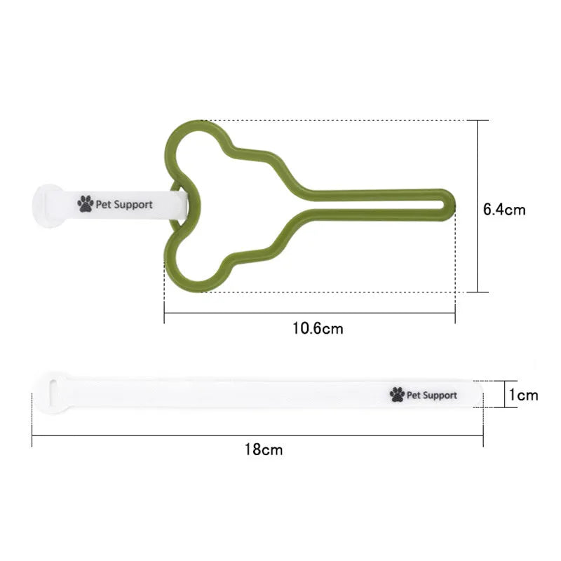 Dog poop bag holder with clip and velcro strap for leash attachment.