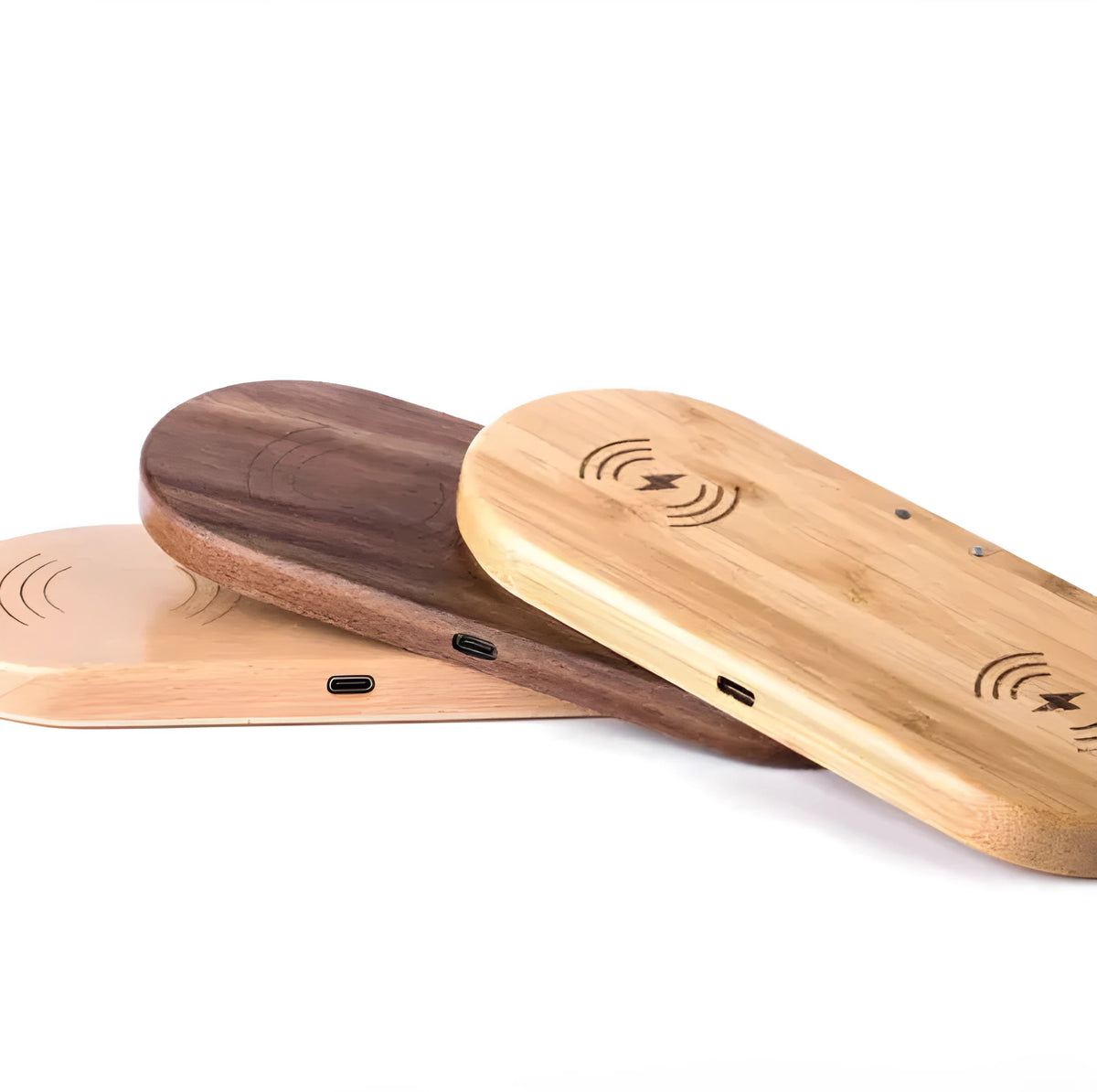 Wood wireless charger in bamboo, beech or walnut with direct charge and 5 V input