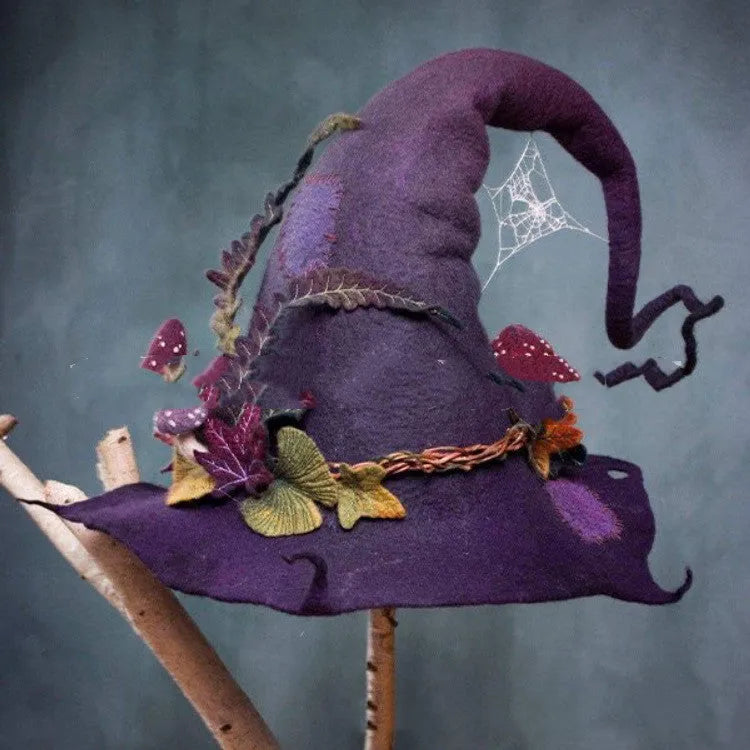 Handmade merino wool felt witch hat, pointed, 36x39cm, Halloween cosplay costume, five colours