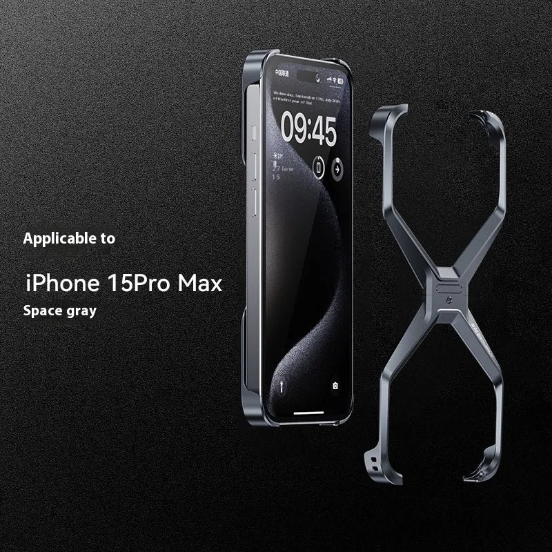Aluminium alloy frameless hollow phone case for iPhone in Gray or Titanium with heat dissipation and airbag element