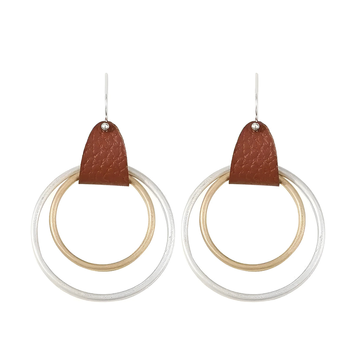 Bohemian vintage geometric ear studs in antique alloy finish with round oval and ring shapes