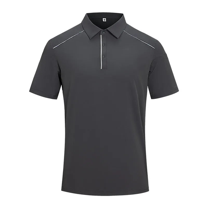 Men's chemical fibre blend polo shirt short sleeve in classic black colour with slit design detail