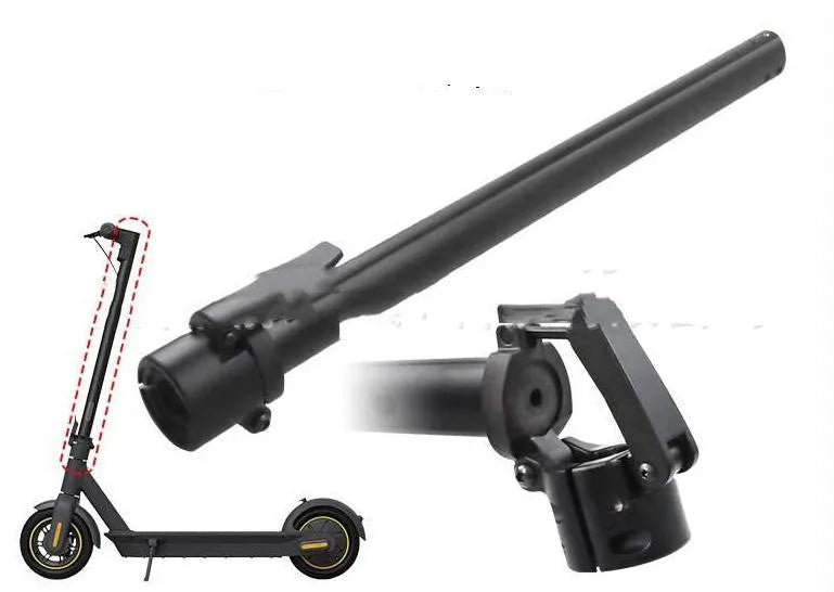 Black steel folding upright handlebar accessory for Nanbo No. 9 electric scooter, shown folded and unfolded.