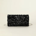 Sequin glitter chain women's party dinner bag in black or silver, 20x5x10cm horizontal square with phone compartment