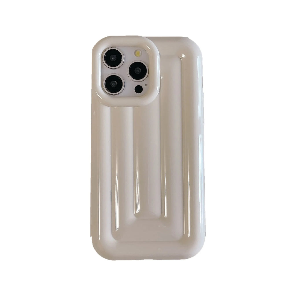 TPU electroplated three-dimensional striped phone case for iPhone 11–14 series in cream white colour
