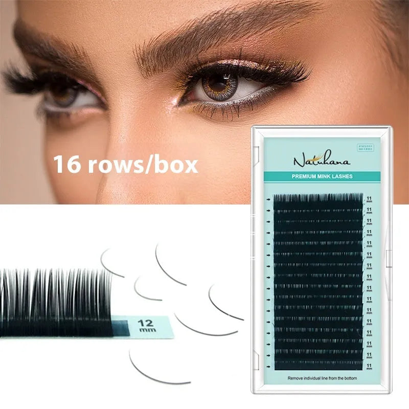 A pair of soft velvet false eyelashes made from artificial fibre, shown in various lengths from 7mm to 15mm.