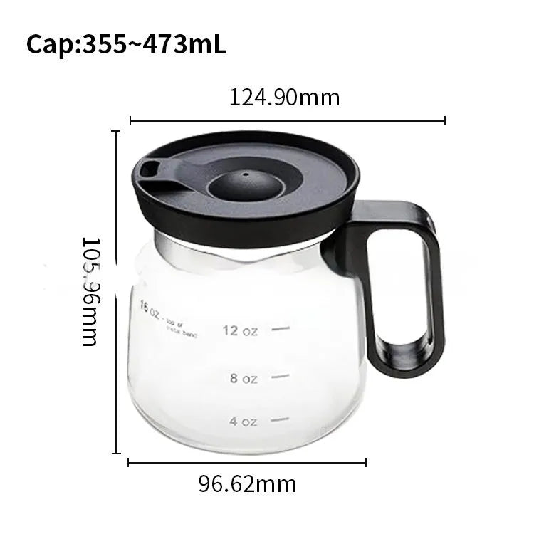 Transparent borosilicate glass coffee maker with black silicone lid on a stovetop