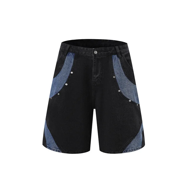 Retro washed denim short-sleeved jacket and full-length trousers co-ord set in blue.