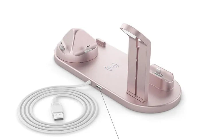 Desktop stand three-in-one wireless charger for phone, watch, and earbuds in black