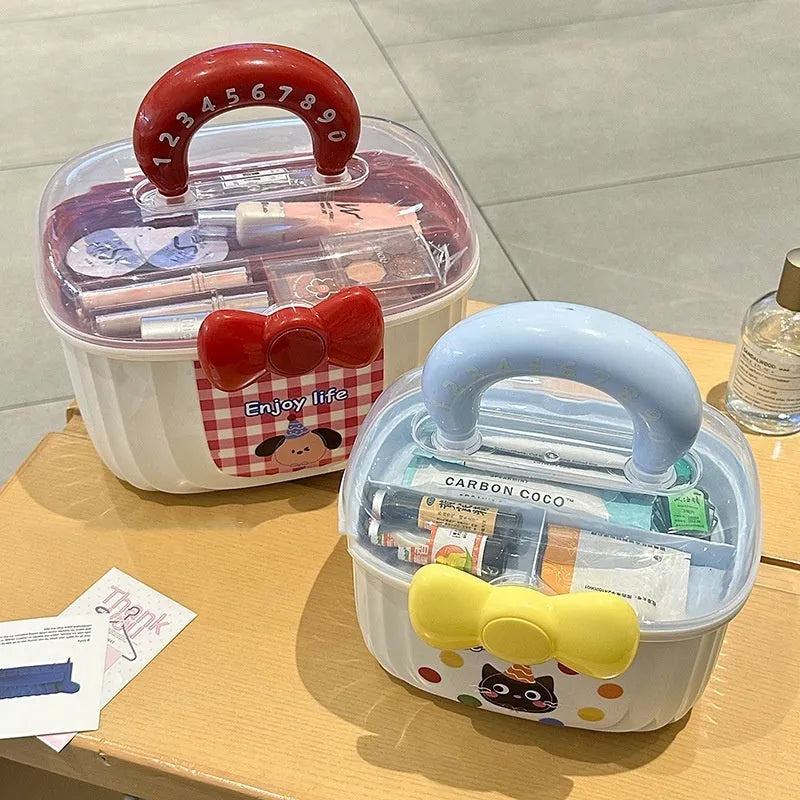 Plastic medicine storage box with layered interior in ankarat red colour